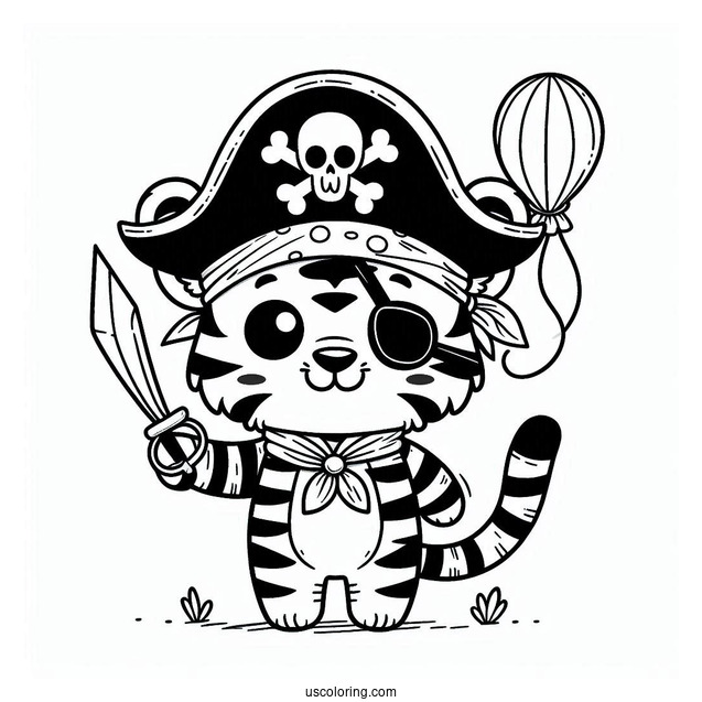 Cute Tiger Pirate Coloring Page For Preschoolers
