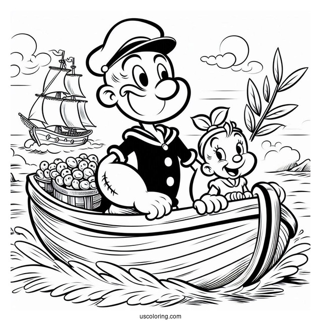 Popeye Coloring Page And Olive At Sea For Kids