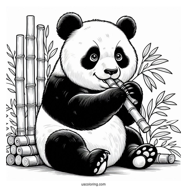 Adult Panda Eating Bamboo Coloring Picture