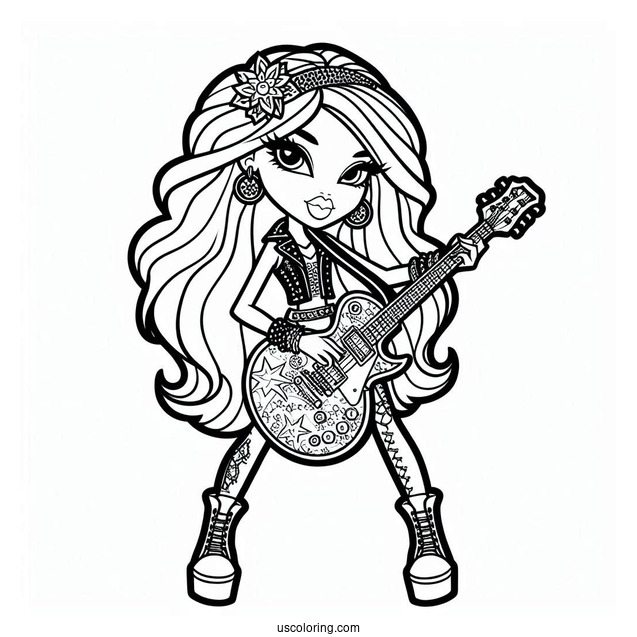 Coloring Page Of Rockstar Yasmin With Guitar