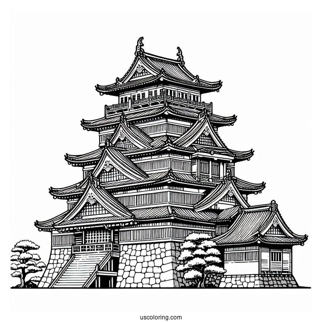 Japanese Castle Coloring Page