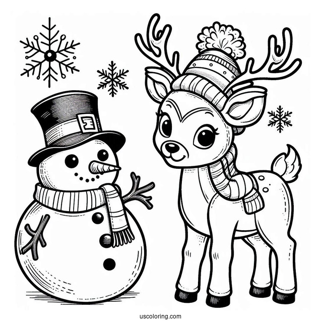 Reindeer And Snowman To Color