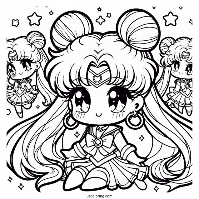 Coloring Sheet Of Chibi Sailor Moon With Stars