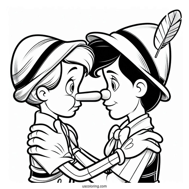 Pinocchio Coloring Page Of Easy Figaro And Cleo Nose To Nose For Kids