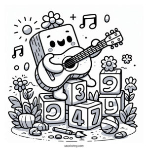 Numberblocks Coloring Page 50 Playing Guitar