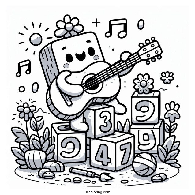 Numberblocks Coloring Page 50 Playing Guitar