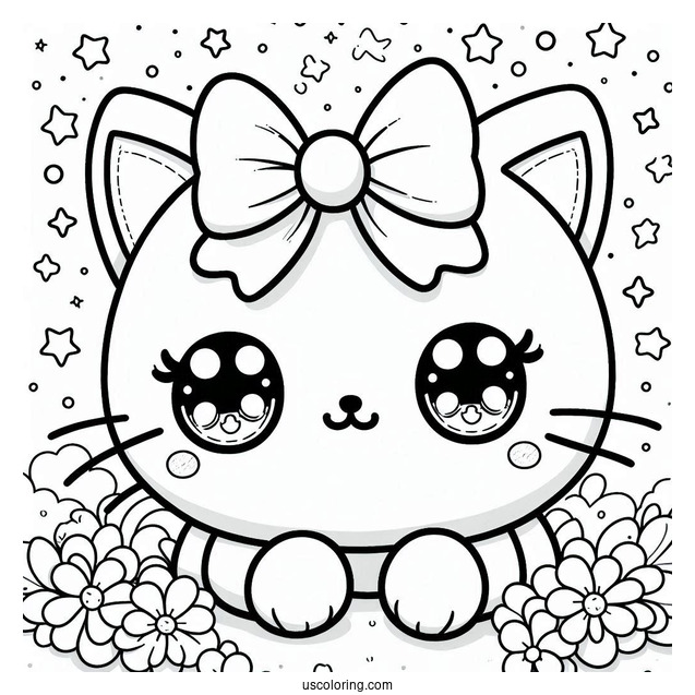 Kawaii Cat With Bow Coloring Page For Preschoolers