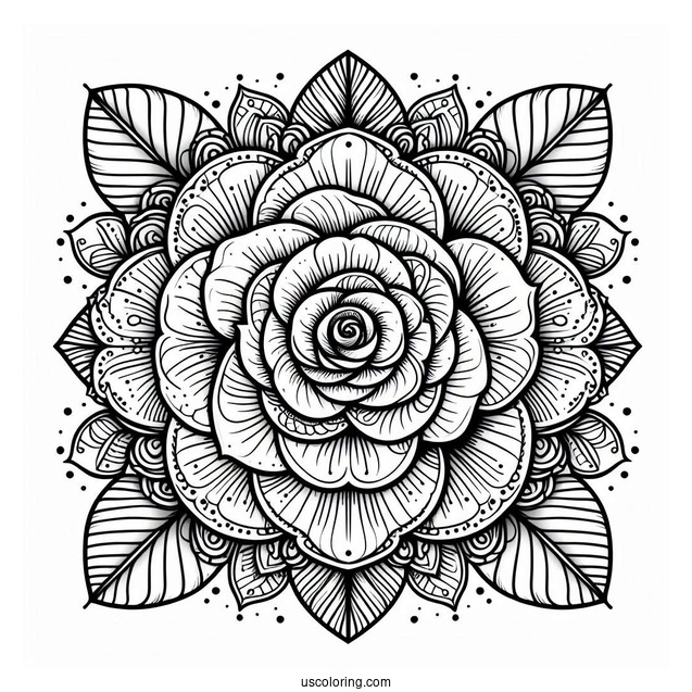 Detailed Rose Mandala For Relaxation
