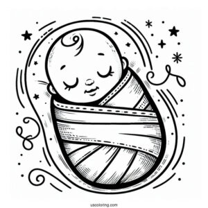 Baby Coloring Page Swaddled In Blanket