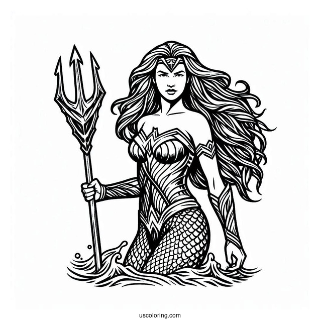 Aquaman Coloring Page Justice League Mera Holding A Trident