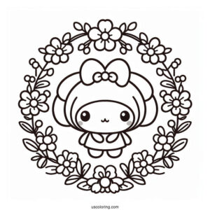 My Melody Coloring Page Making Flower Wreaths With Pompompurin