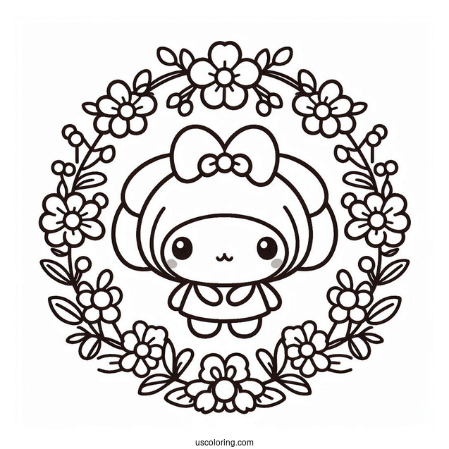 My Melody Coloring Page Making Flower Wreaths With Pompompurin