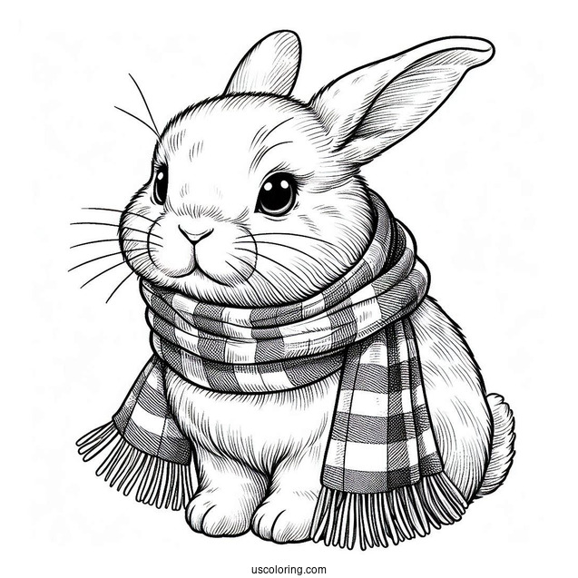 Realistic Rabbit Coloring Page Wearing A Scarf And Jacket