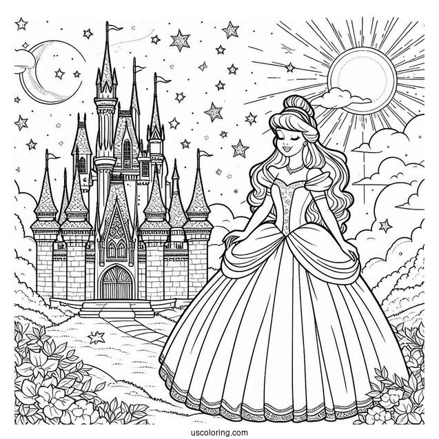 Princess Coloring Page Of Cinderella Inside Castle