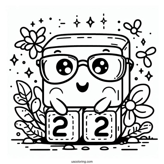 Cute Numberblocks Coloring Page 2 Wearing Eyeglasses