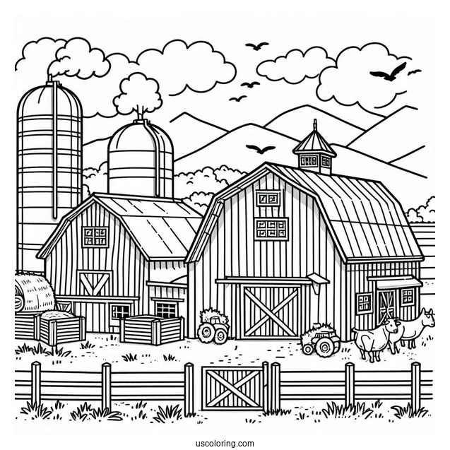 Coloring Page Of Farm Barn