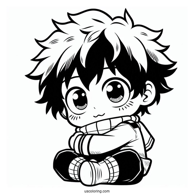 Kawaii Chibi Deku Coloring Page Hugging Shoto Todoroki
