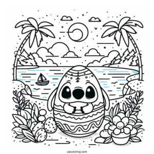 Stitch Easter Egg On A Beach Coloring Sheet