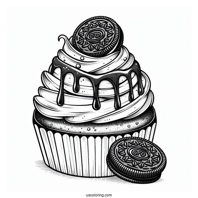 Cupcake With Melting Chocolate And Oreo To Color