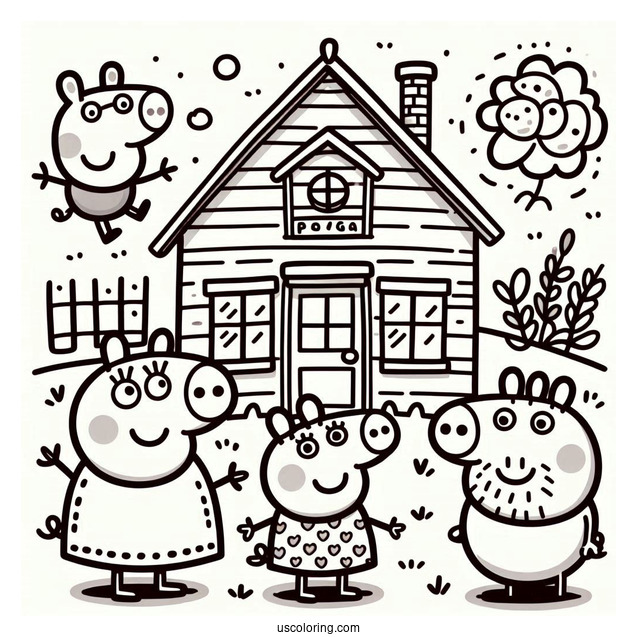Peppa, Mummy, Daddy, And George Pig With House