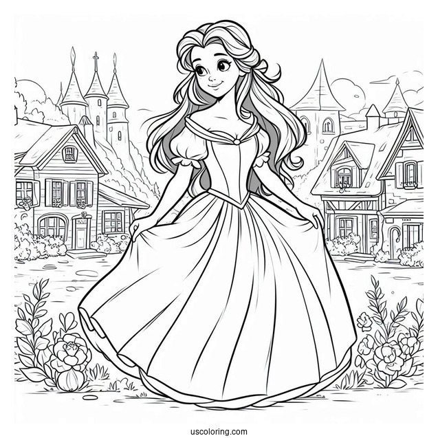 Belle Wearing Blue Dress In The Village