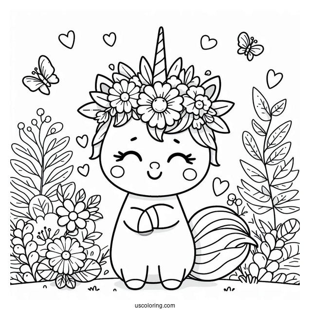 Smiling Critters Coloring Page Of CraftyCorn With Flowers For Kids