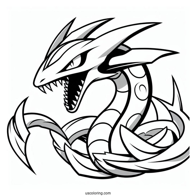 Easy Rayquaza Coloring Page With Sharp Teeth For Kids