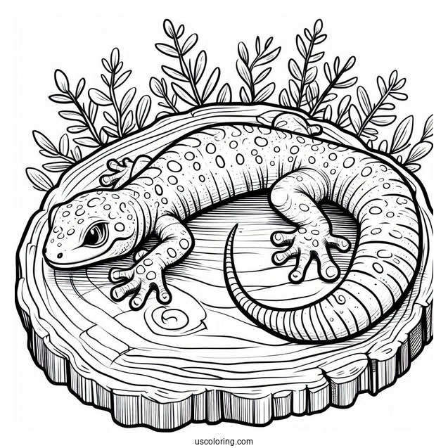 Gecko Lizard Coloring Page On Wood Coloring Page