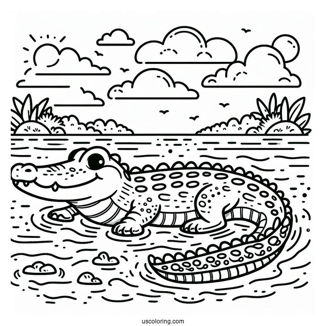 Crocodile Swimming In The Water To Color