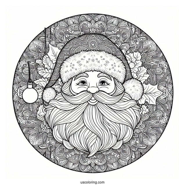 Realistic Santa Inside A Christmas Mandala Coloring Page