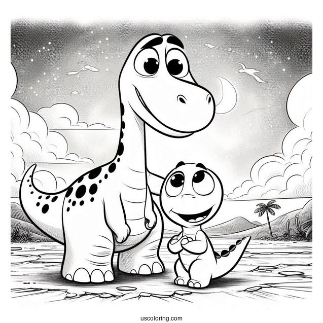 Pixar Coloring Page of Spot And Arlo Of The Good Dinosaur