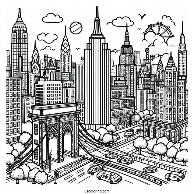 New York Coloring Page Of The Big Apple For Preschoolers