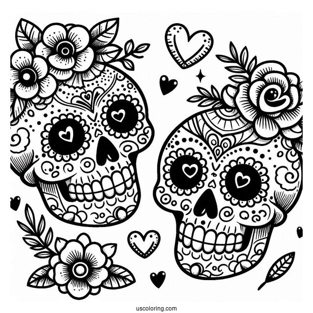 Two Simple Sugar Skulls Coloring Page For Kids