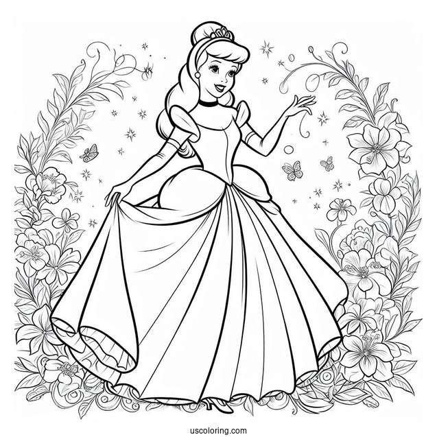 Beautiful Coloring Page Of Cinderella For Kids