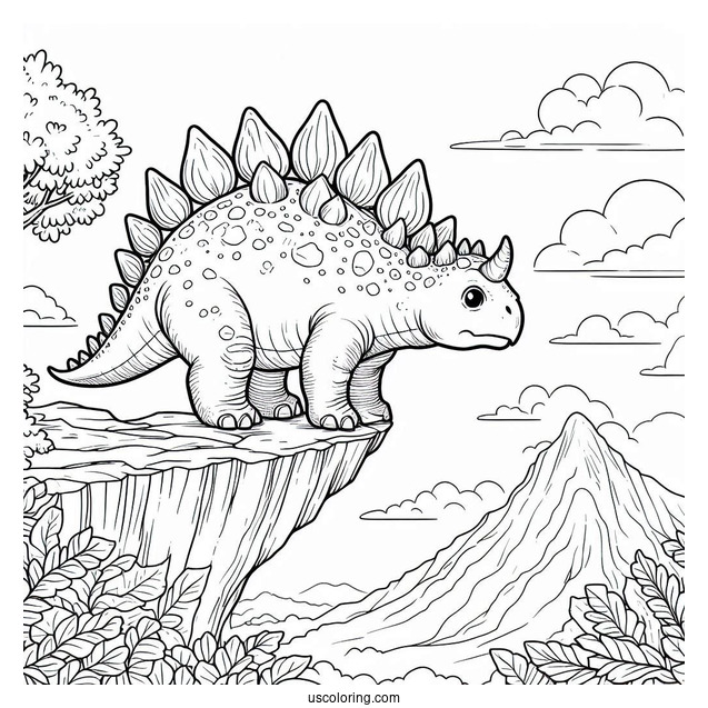 Stegosaurus Coloring Page Standing On Edge Of Cliff