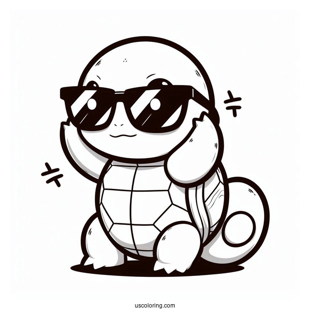 Squirtle Coloring Page Of Holding Squad Sunglasses