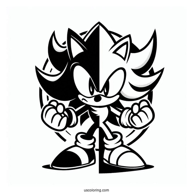 Half Sonic And Half Shadow Coloring Page In Fight Mode