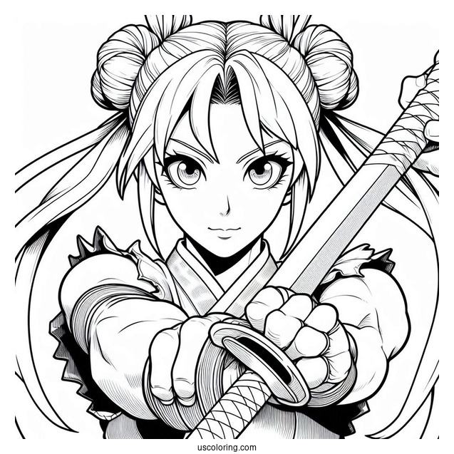 Street Fighter Coloring Page Of Ibuki Holding Kunai In Both Hands