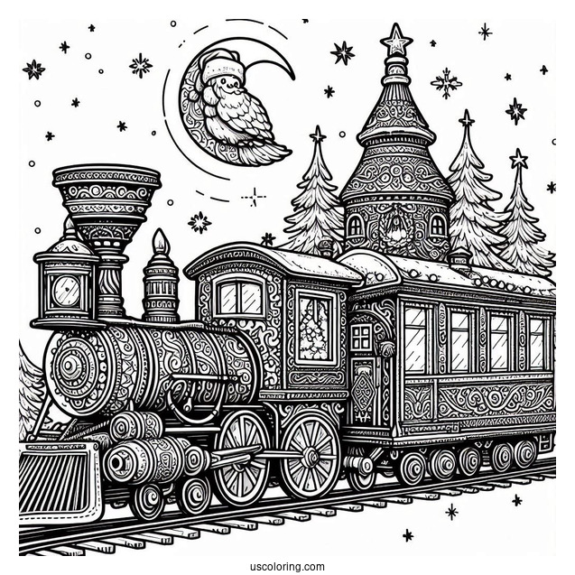 Detailed North Pole Coloring Page Train