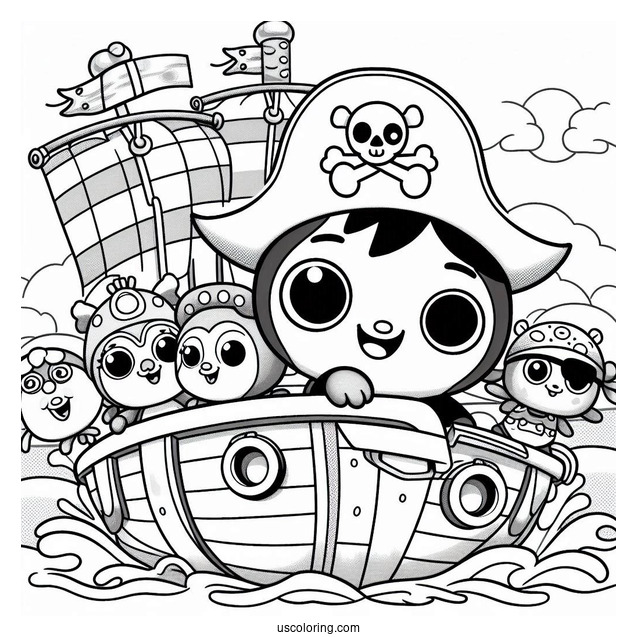 Pirate Pororo Coloring Page Eddy, Poby, Crong, And Friends In Pirate Ship For Kids