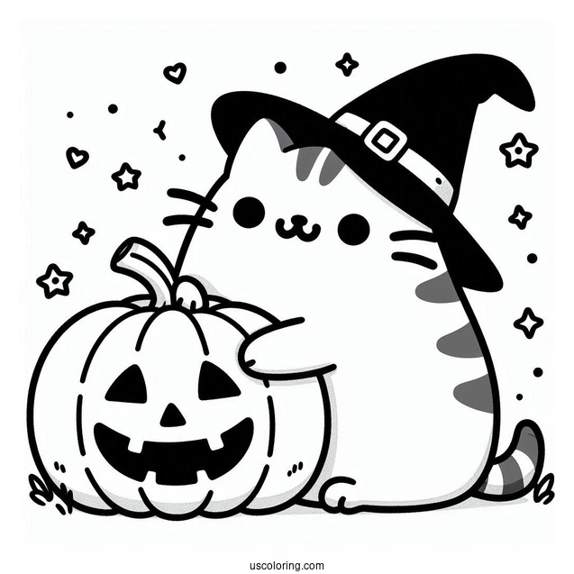 Pusheen With Jack O Lantern During Halloween