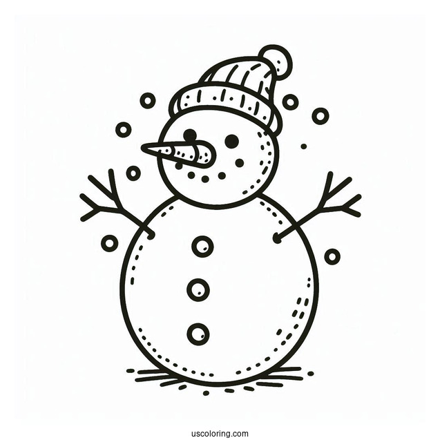 Easy Outline Of a Snowman With Carrot Nose And Stick Hands