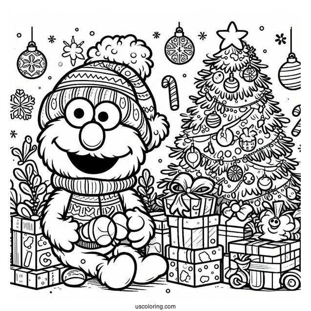 Christmas Themed Elmo Coloring Sheet