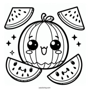 Cute Kawaii Watermelon Coloring For Preschoolers