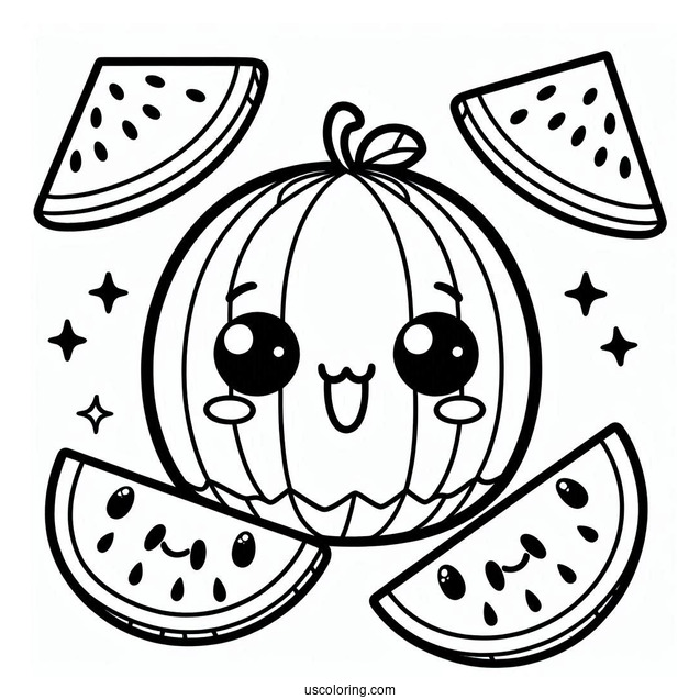 Cute Kawaii Watermelon Coloring For Preschoolers