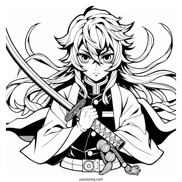 Detailed Tanjiro Coloring Page With Sword