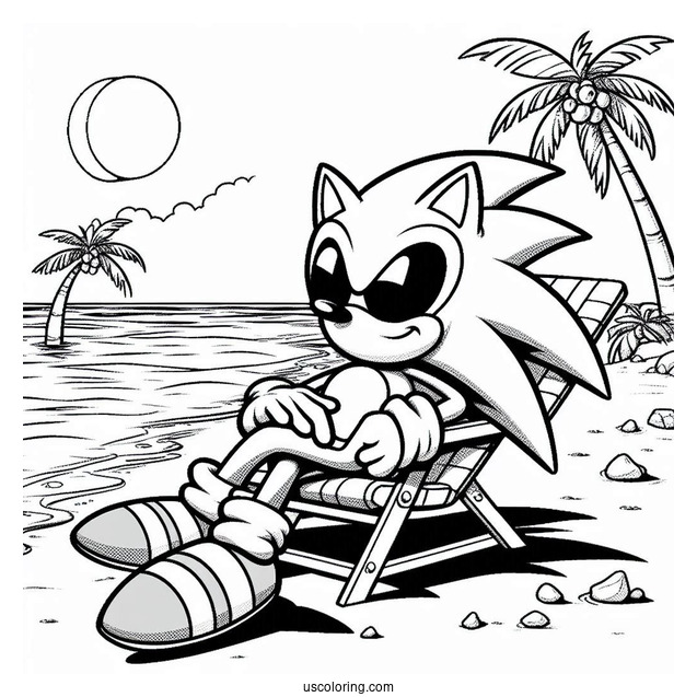 Chilling Sonic Exe Coloring Page On The Beach