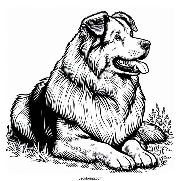 Large Sheepdog Resting In The Field Coloring Page