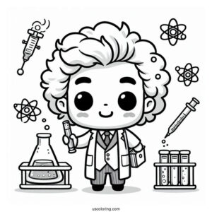 Science Coloring Page Of Chibi Albert Einstein For Kids