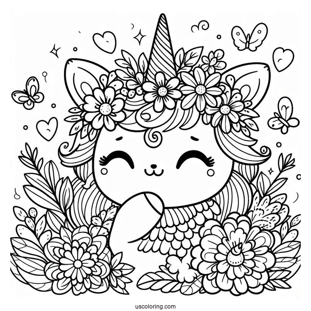 Smiling Critters Coloring Page Of CraftyCorn With Flowers For Kids